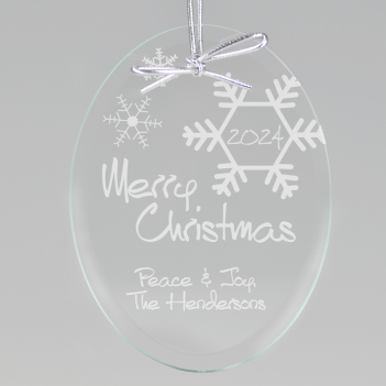Merry Christmas Snowflake Keepsake Ornament - Oval