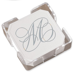 Silver Flourish Coasters with CrystalClear Holder Silver Flourish Coasters with CrystalClear Holder