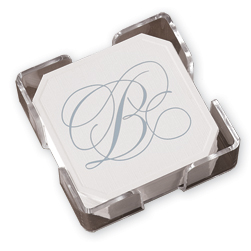 Silver Flourish Coasters with CrystalClear Holder Silver Flourish Coasters with CrystalClear Holder