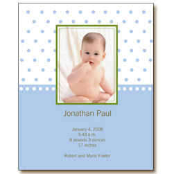 Blue Polka Dots Birth Announcement Cards
