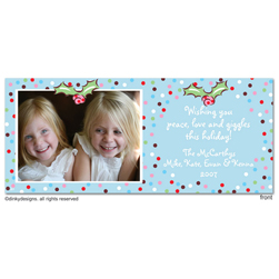 Polka Dots Holly Christmas Digital Photo Announcement Cards