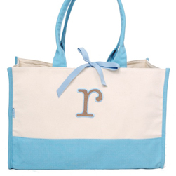 Blue & Chocolate Initial Box Tote