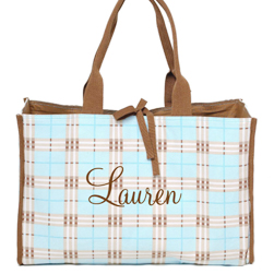 Blue Vintage Plaid Box Tote