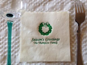 Personalized holiday napkins from giftsin24 ship in 24 hours.