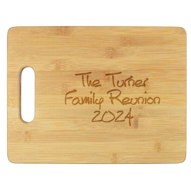 Personalized accessories include bamboo cutting boards from giftsin24.com