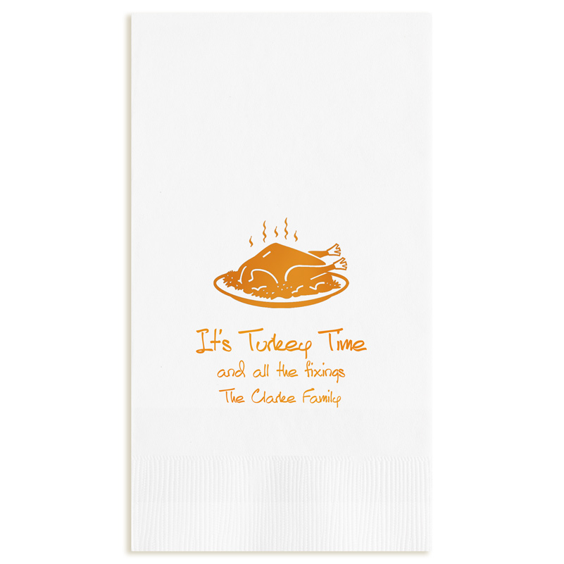 Autumn Guest Towel offers Thanksgiving-themed motifs and 3 lines of personalization. 