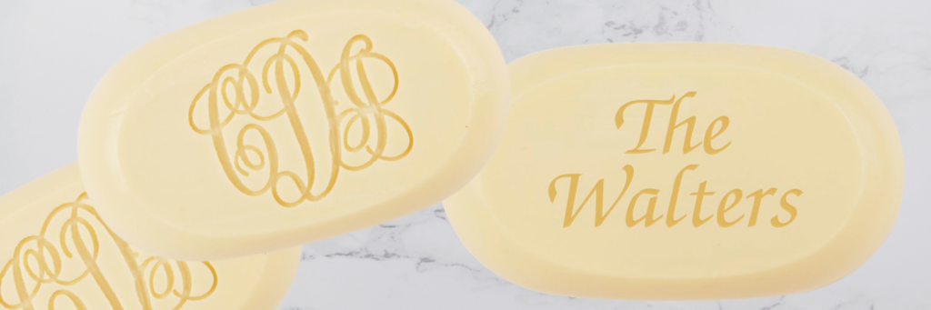 New engraved soaps from Gifts in 24 feature your name or monogram and two lovely scents