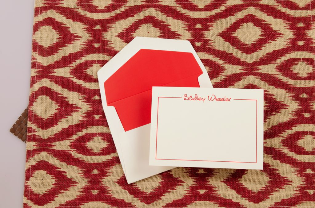 Glory Correspondence Card featuring the new Cherry raised ink color and cherry envelope lining