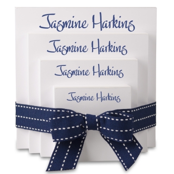Highland 4-Tablet Set - White with Navy Blue Stitched Ribbon