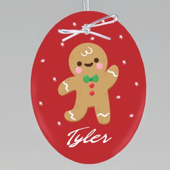 Gingerbread Man Printed Ornament - Oval