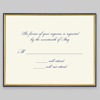 Gold and Navy Minuet Response Card - Raised Ink