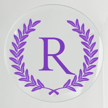 Wheat Leaf Initial Glass Coaster - Printed Raised Ink Wheat Leaf Initial Glass Coaster - Printed Raised Ink