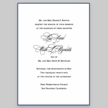 Navy Silhouette Wedding Invitation Card - Raised Ink